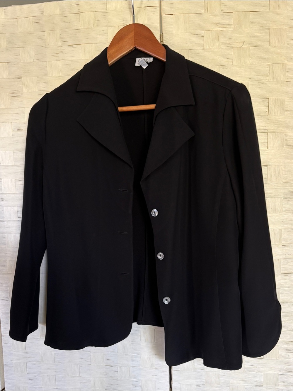 ARMANI Collezioni Black Front Button Silk Blend Women Blazer Size 8
